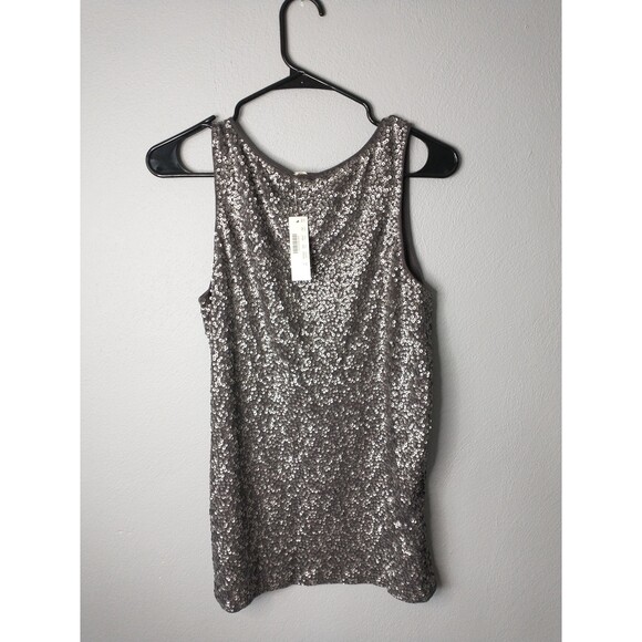 NWT J. Crew Gray Sequin Tank Top Women’s Large Sparkly Sleeveless Party Blouse - Picture 3 of 7